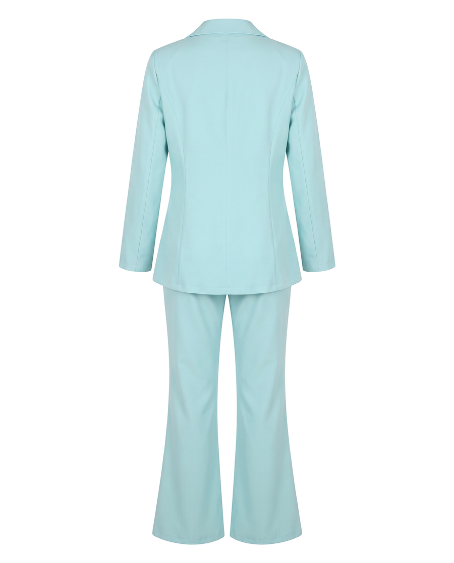 Cornelia light blue blazer and wide leg trouser set, back view