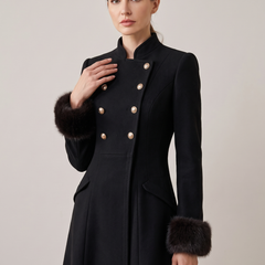 Isabelle | Women's Double-Breasted Wool Trench Coat detail