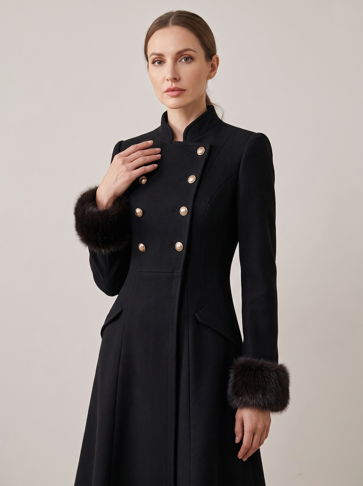 Isabelle | Women's Double-Breasted Wool Trench Coat detail