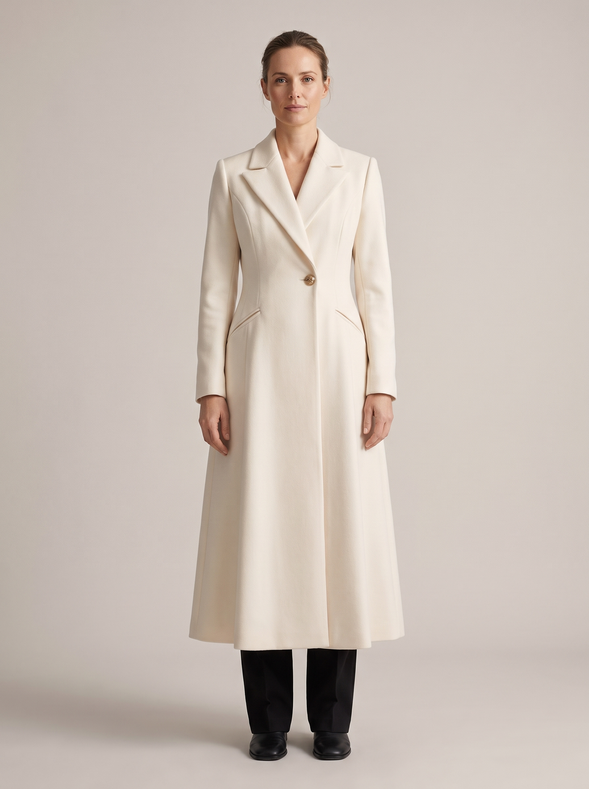 Erna | Women's Notched Lapel Fit-and-Flare Maxi Coat front