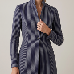 Sabine | Women's Pinstripe Tailored Maxi Trench Coat detail