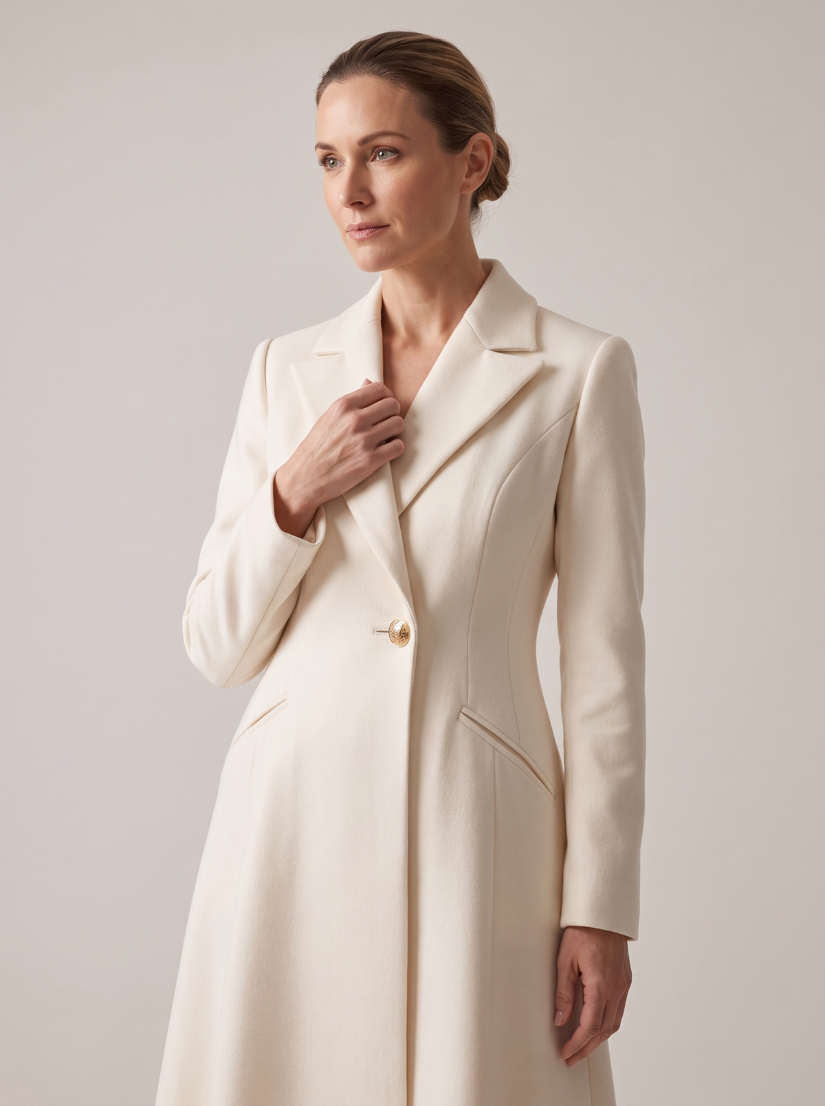 Erna | Women's Notched Lapel Fit-and-Flare Maxi Coat detail