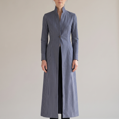 Sabine | Women's Pinstripe Tailored Maxi Trench Coat front