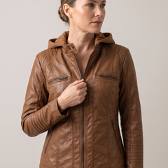 Alba-Carmen | Women's Hooded Faux Leather Biker Jacket detail