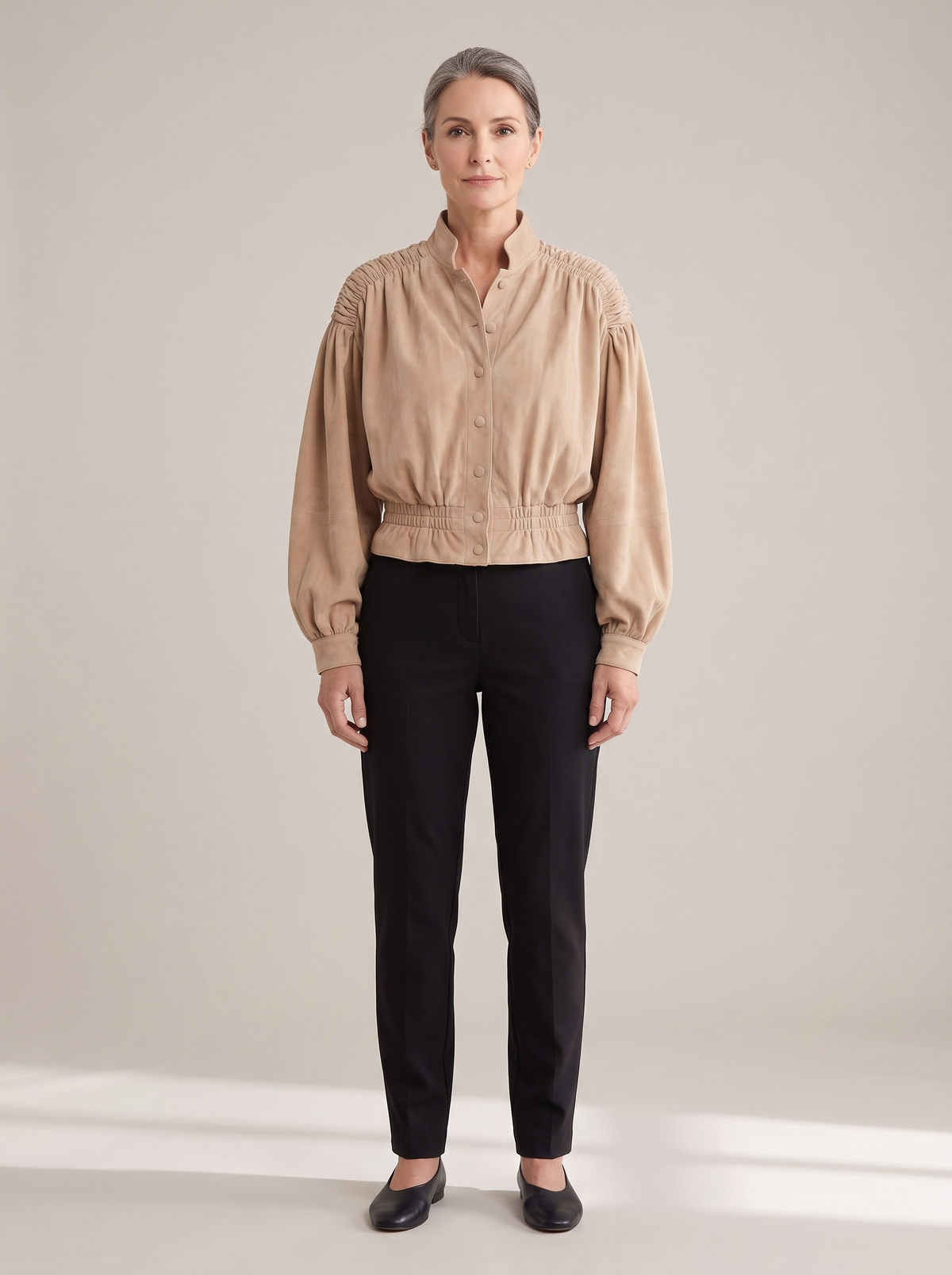 Maureen | Women's Apricot Suede Cropped Jacket front