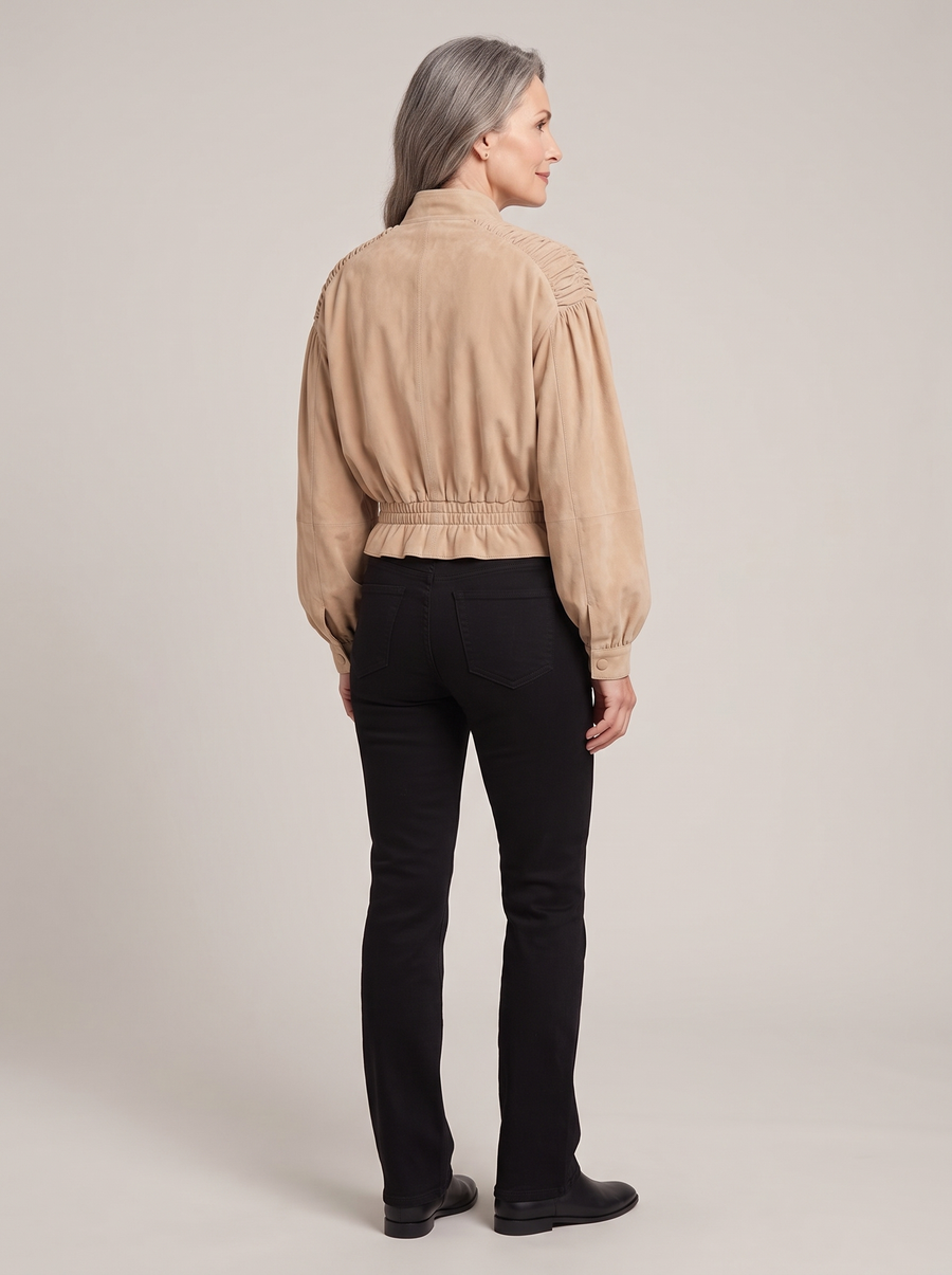 Maureen | Women's Apricot Suede Cropped Jacket back