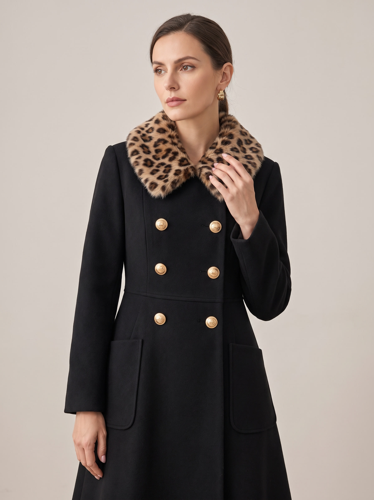 Adaline | Women's Faux Fur Collar Midi Coat detail