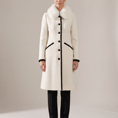 Maureen-Cordelia | Women's Faux Fur Scarf Contrast-Trim Wool Coat front