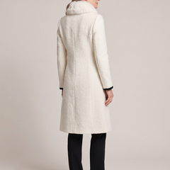 Maureen-Cordelia | Women's Faux Fur Scarf Contrast-Trim Wool Coat back