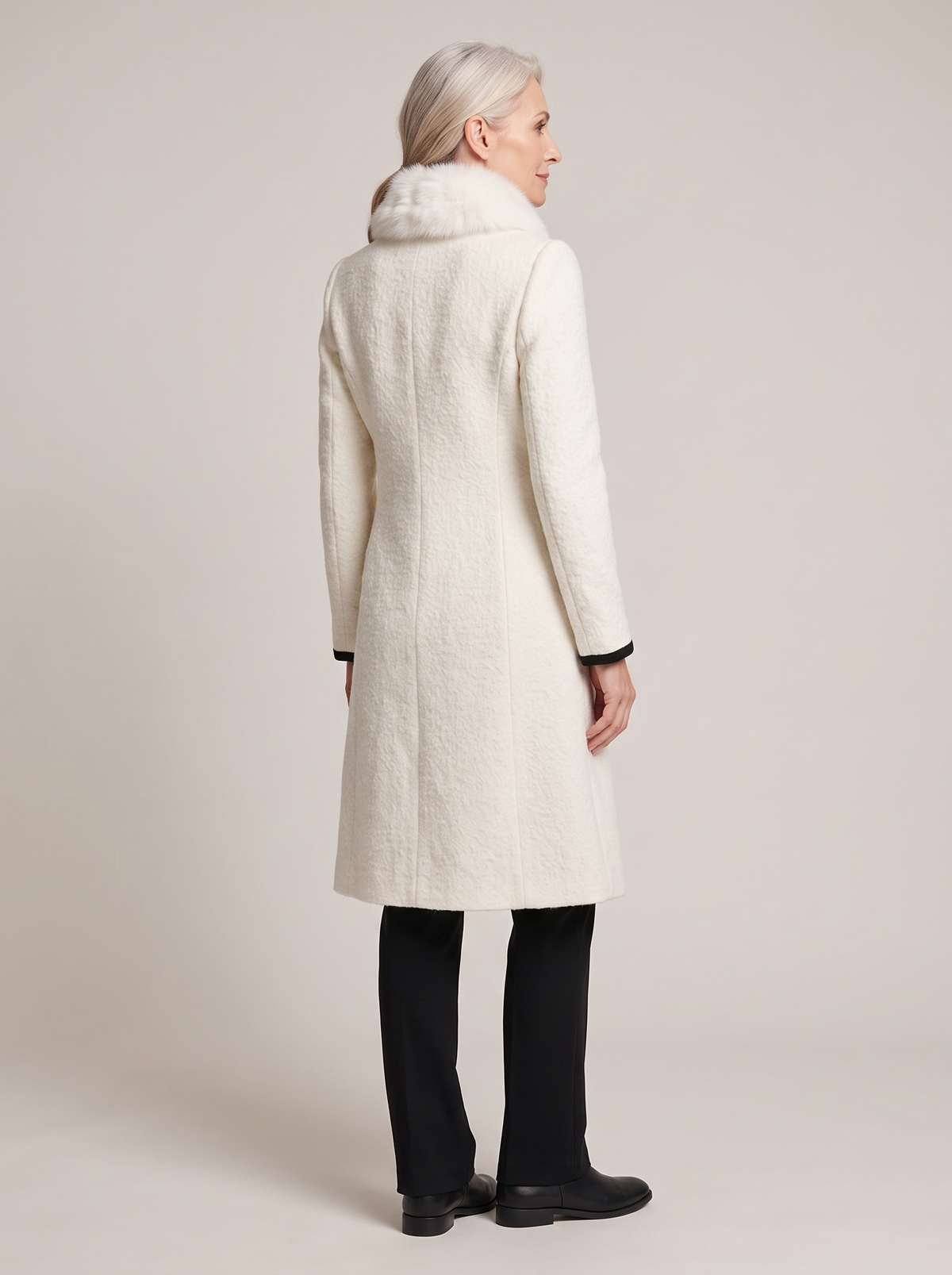 Maureen-Cordelia | Women's Faux Fur Scarf Contrast-Trim Wool Coat back