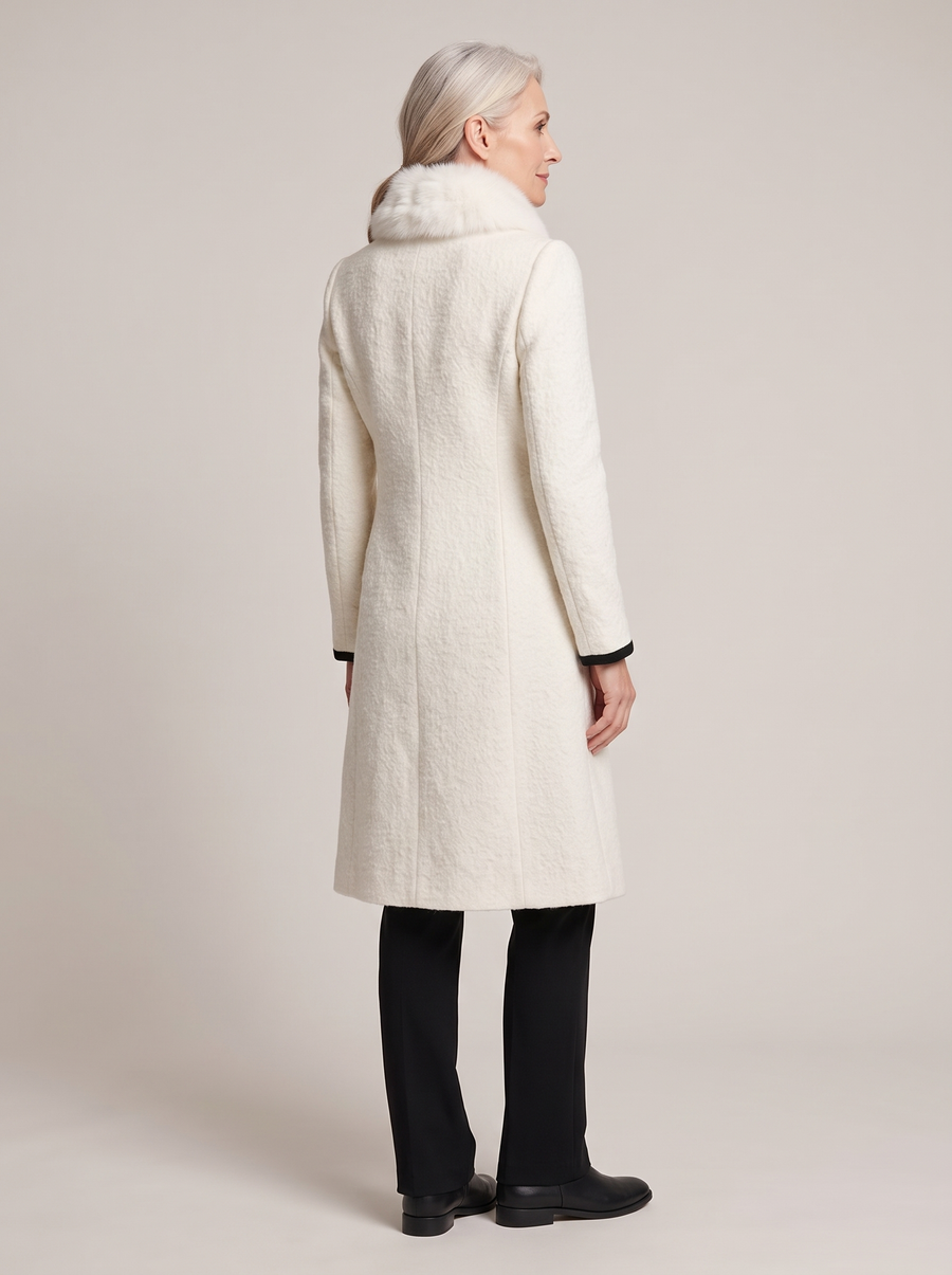 Maureen-Cordelia | Women's Faux Fur Scarf Contrast-Trim Wool Coat back