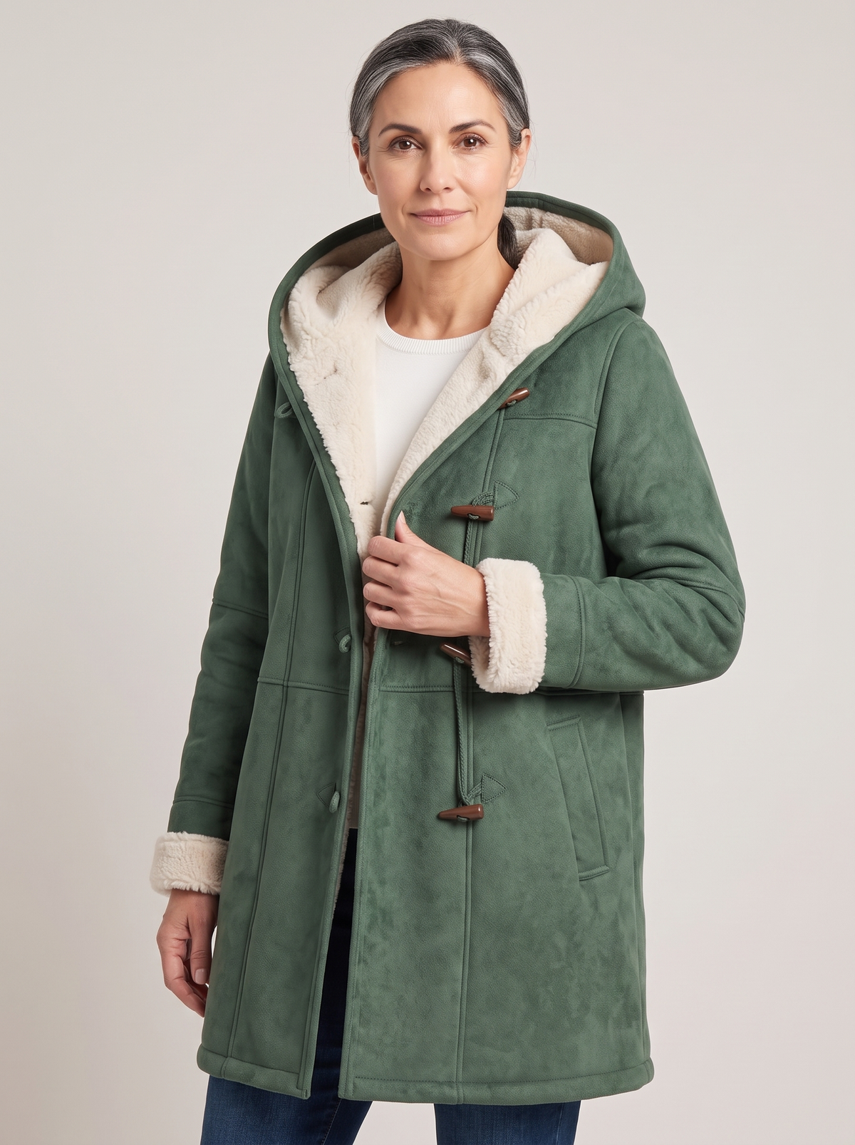 Penelope-Cecile | Women's Hooded Duffle Peacoat with Toggle Buttons detail