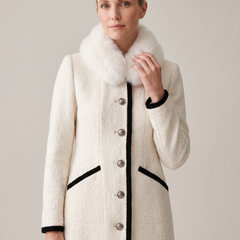 Maureen-Cordelia | Women's Faux Fur Scarf Contrast-Trim Wool Coat detail