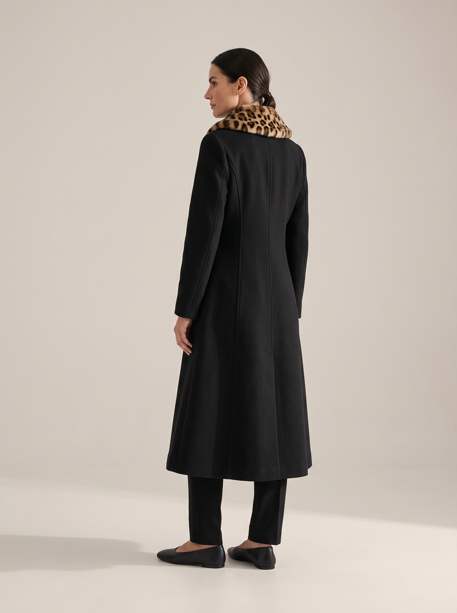 Adaline | Women's Faux Fur Collar Midi Coat back