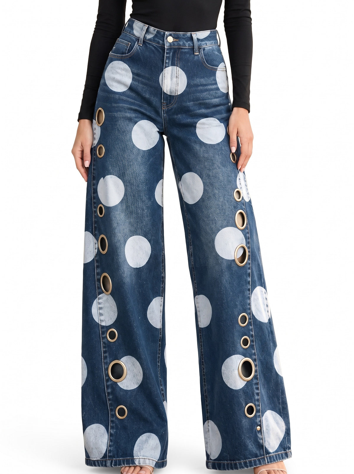 Viola Women's Wide-Leg Polka-Dot Jeans