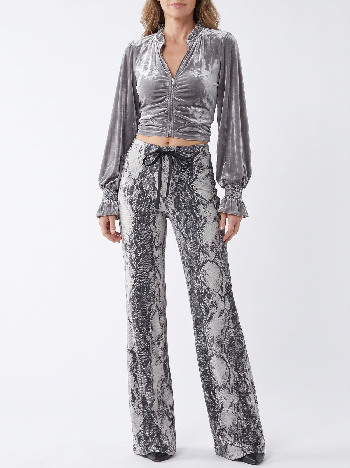Silvia | Women's Velvet & Snake Print Two Piece Set