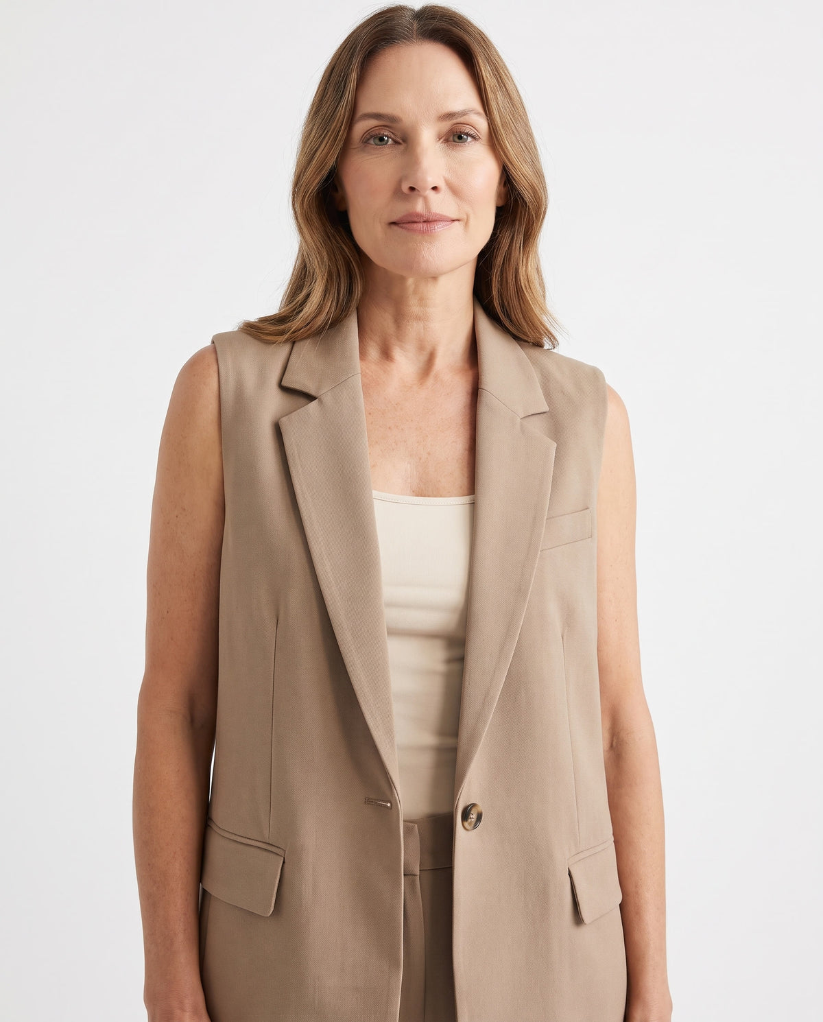 Priscilla Women's Sleeveless Blazer Vest worn by model