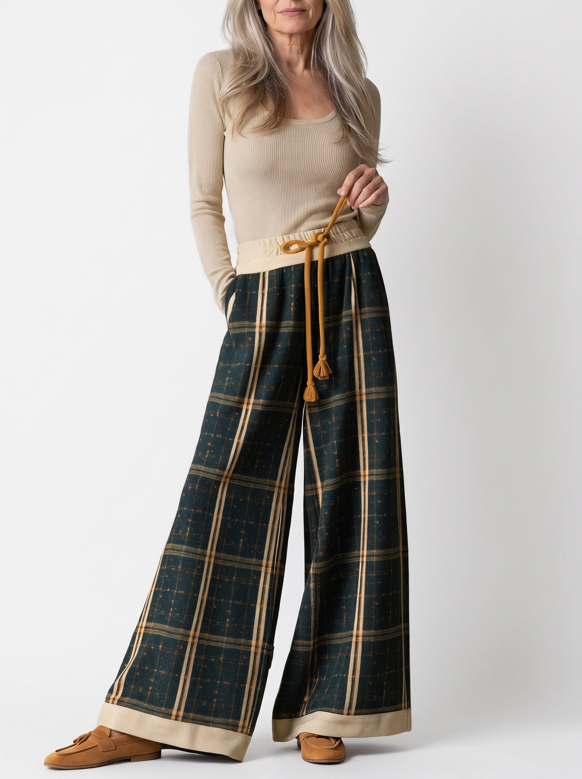 Georgia Women's Long-Sleeve Top and Plaid Trouser Set