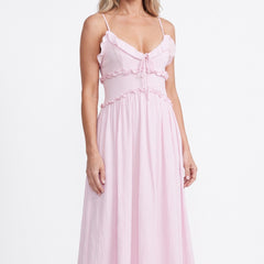Ivy Women's Ruffled Sweetheart Midi Dress worn by a model