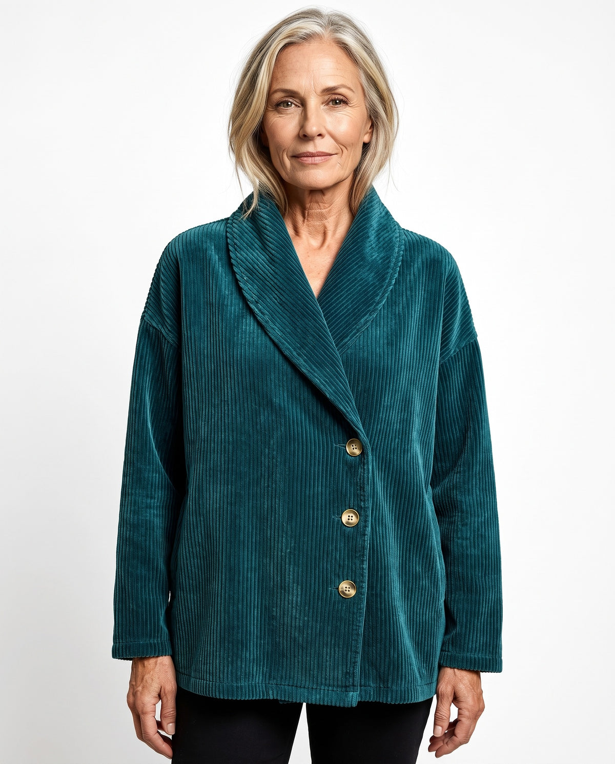 Genevieve Women's Corduroy Shawl Collar Top