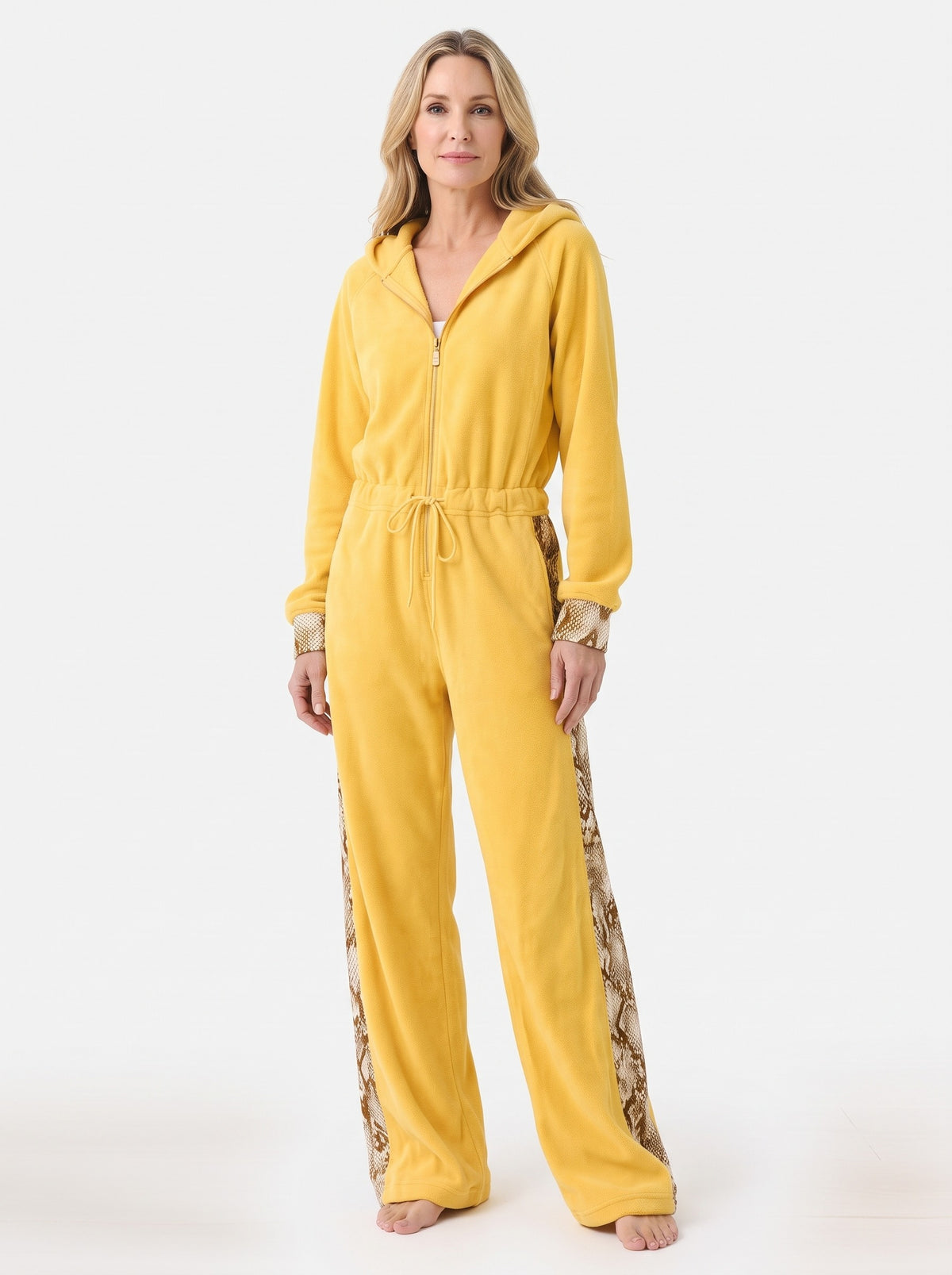 Petra Women's Snake Print Hooded Fleece Jumpsuit