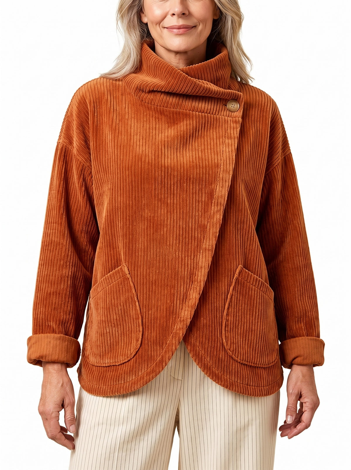 Magda Women's Asymmetric Wrap Corduroy Top