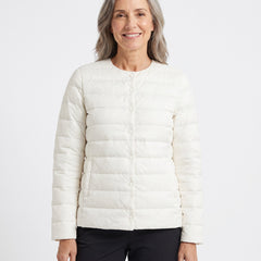 Roberta Women's Quilted Puffer Jacket in white, worn by a model