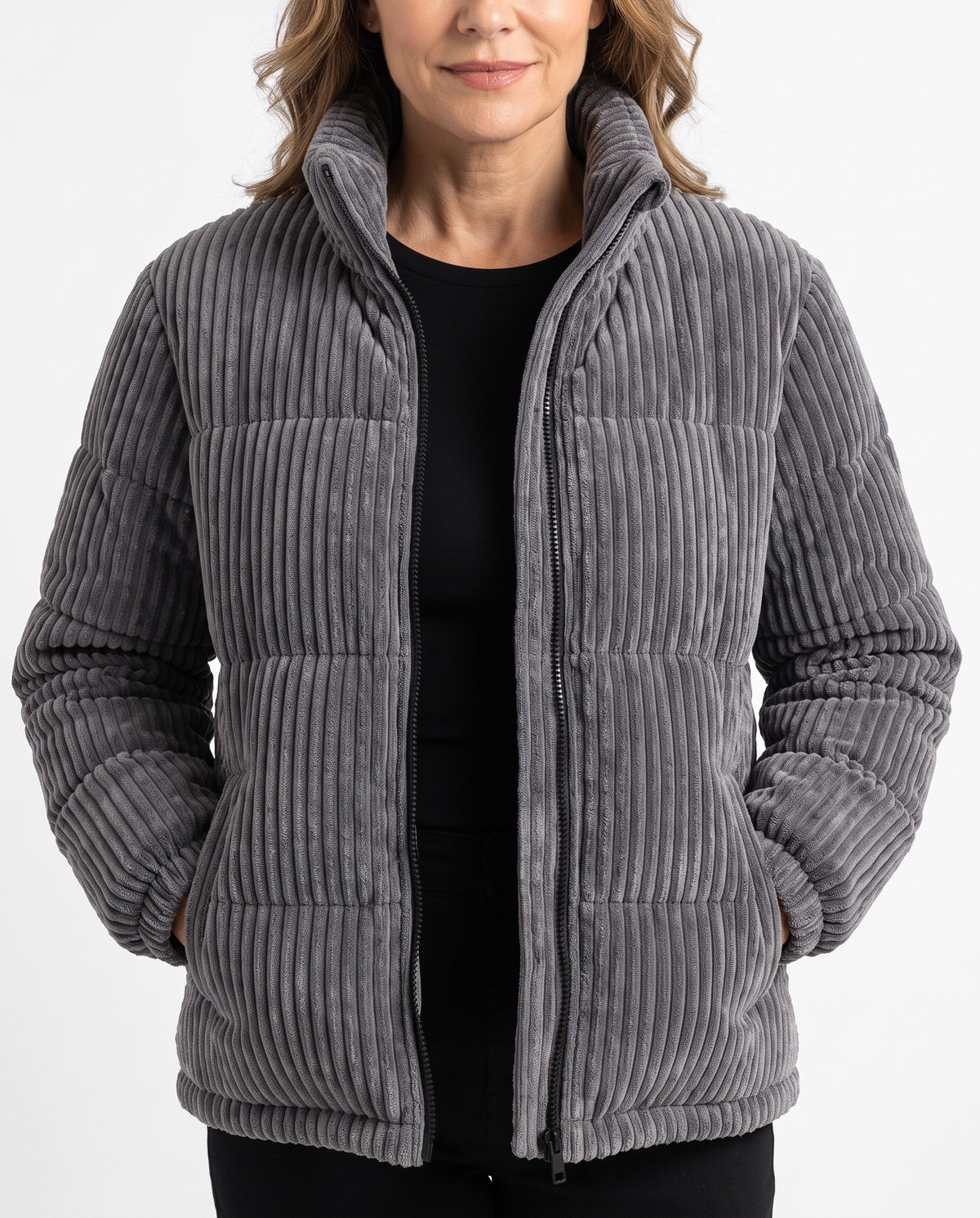 Flora Women's Corduroy Puffer Jacket worn by model