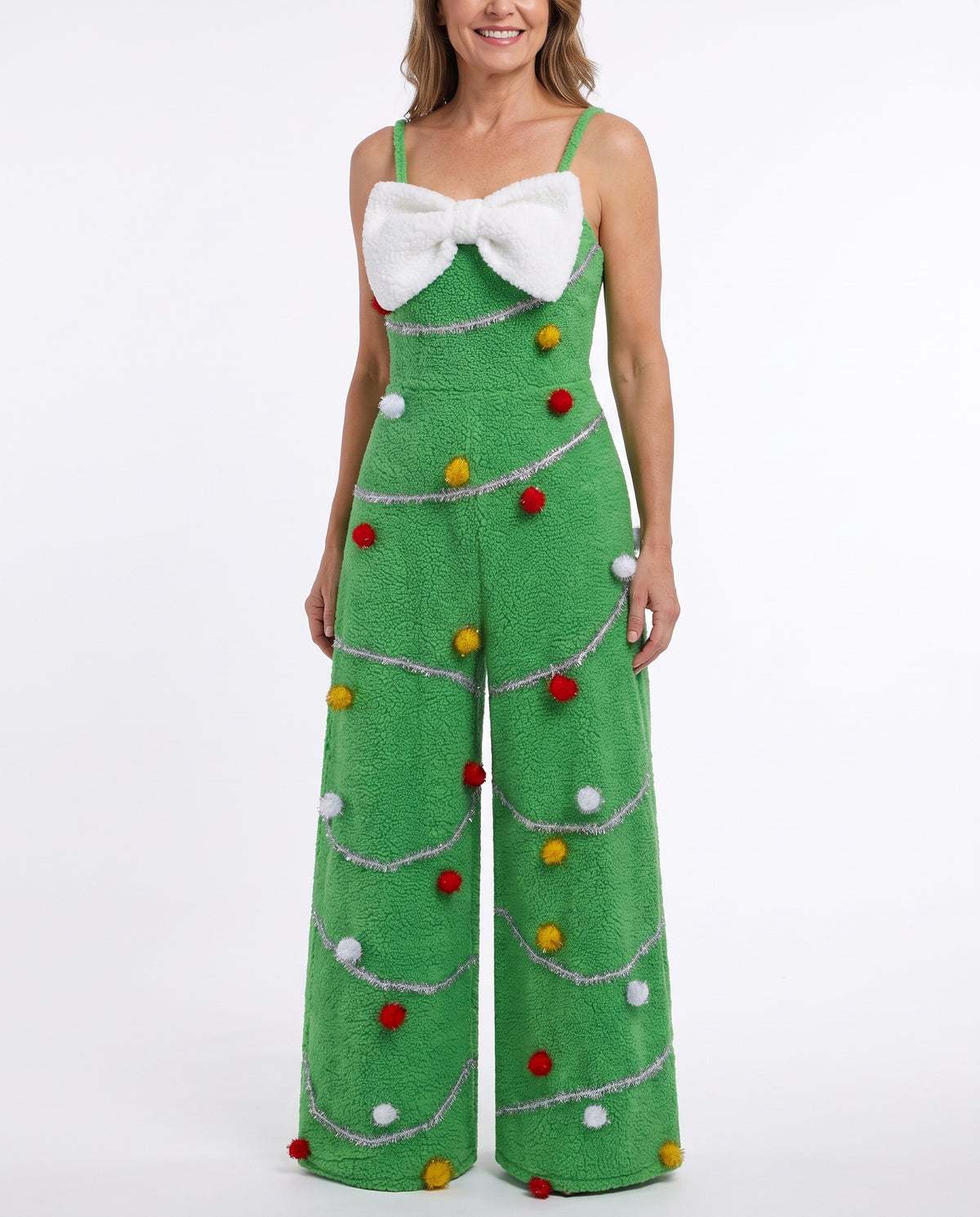 Louisa Women's Pom-Pom Bow Ankle Jumpsuit worn by model