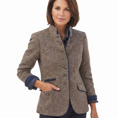 Pauline Women's Fitted Blazer with Stand Collar and Contrast Trim