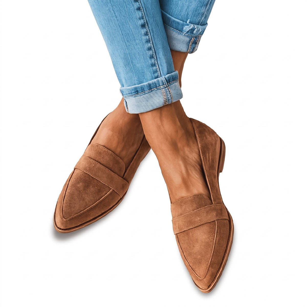Juliet Women's Suede-Look Penny Loafers worn on feet
