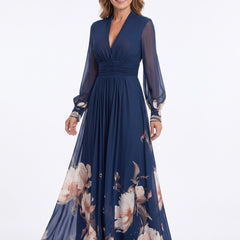 Virginia Women's Floral Sheer-Sleeve Pleated Maxi Dress hero