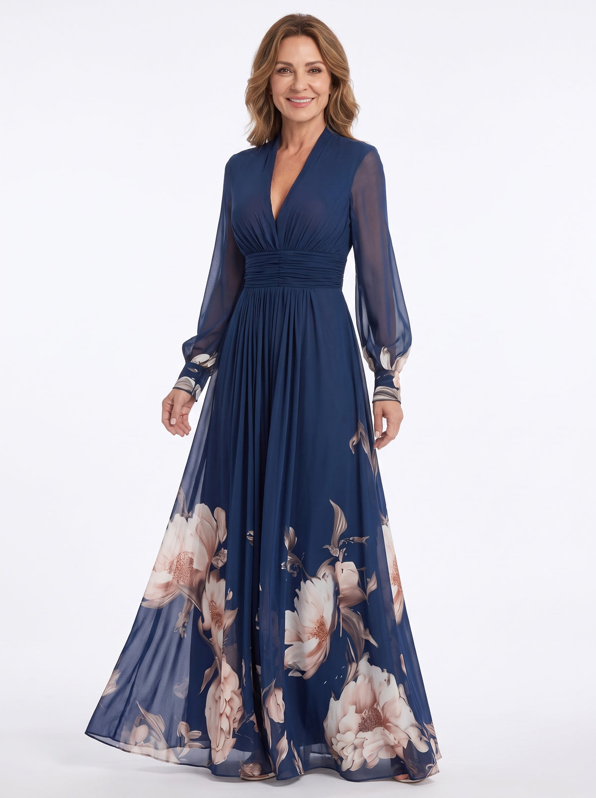 Virginia Women's Floral Sheer-Sleeve Pleated Maxi Dress hero