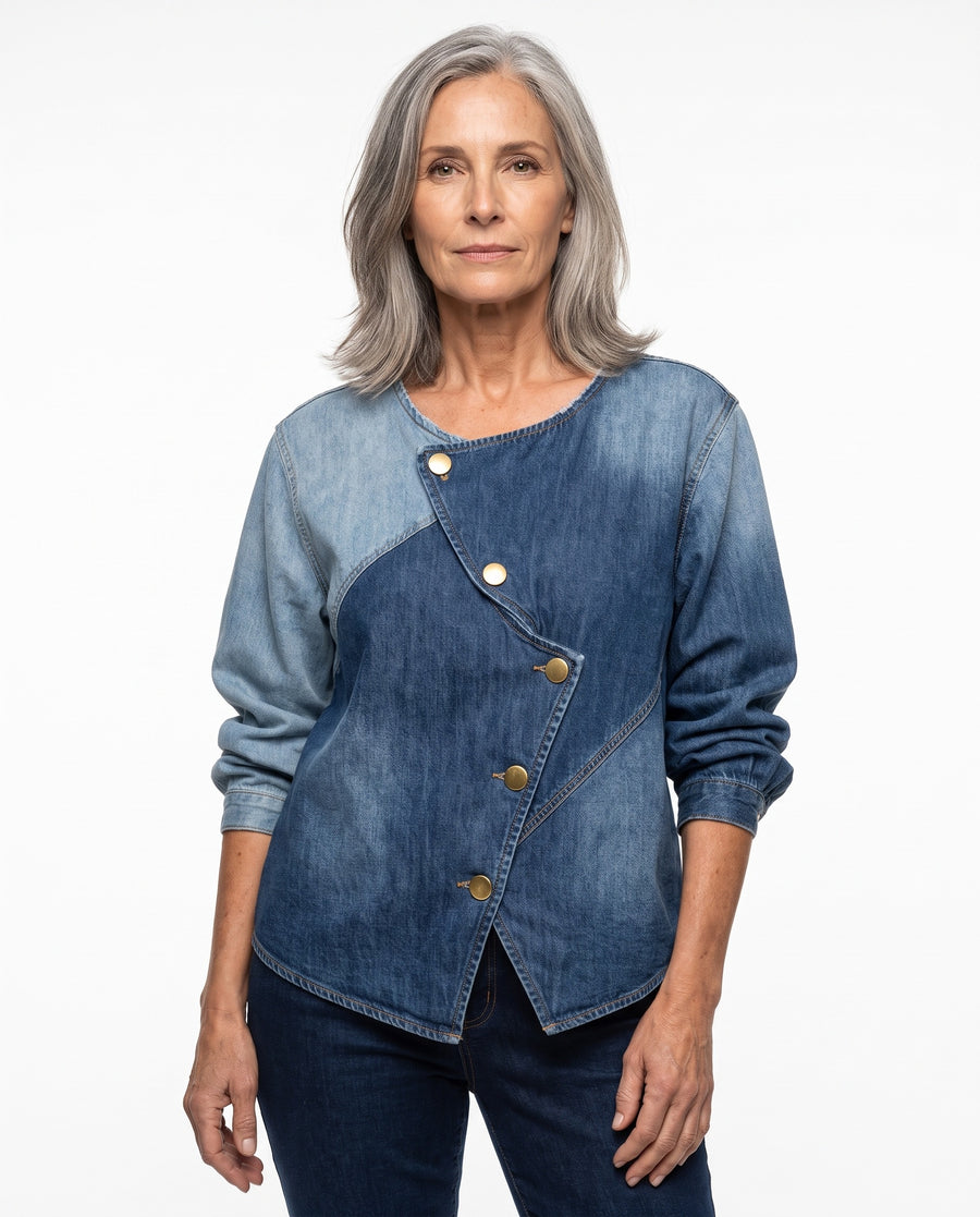 Wilhelmina Women's Asymmetrical Denim Blouse