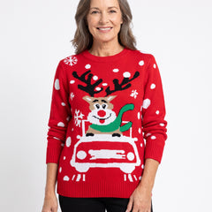 Colette Women's Reindeer Car Christmas Jumper