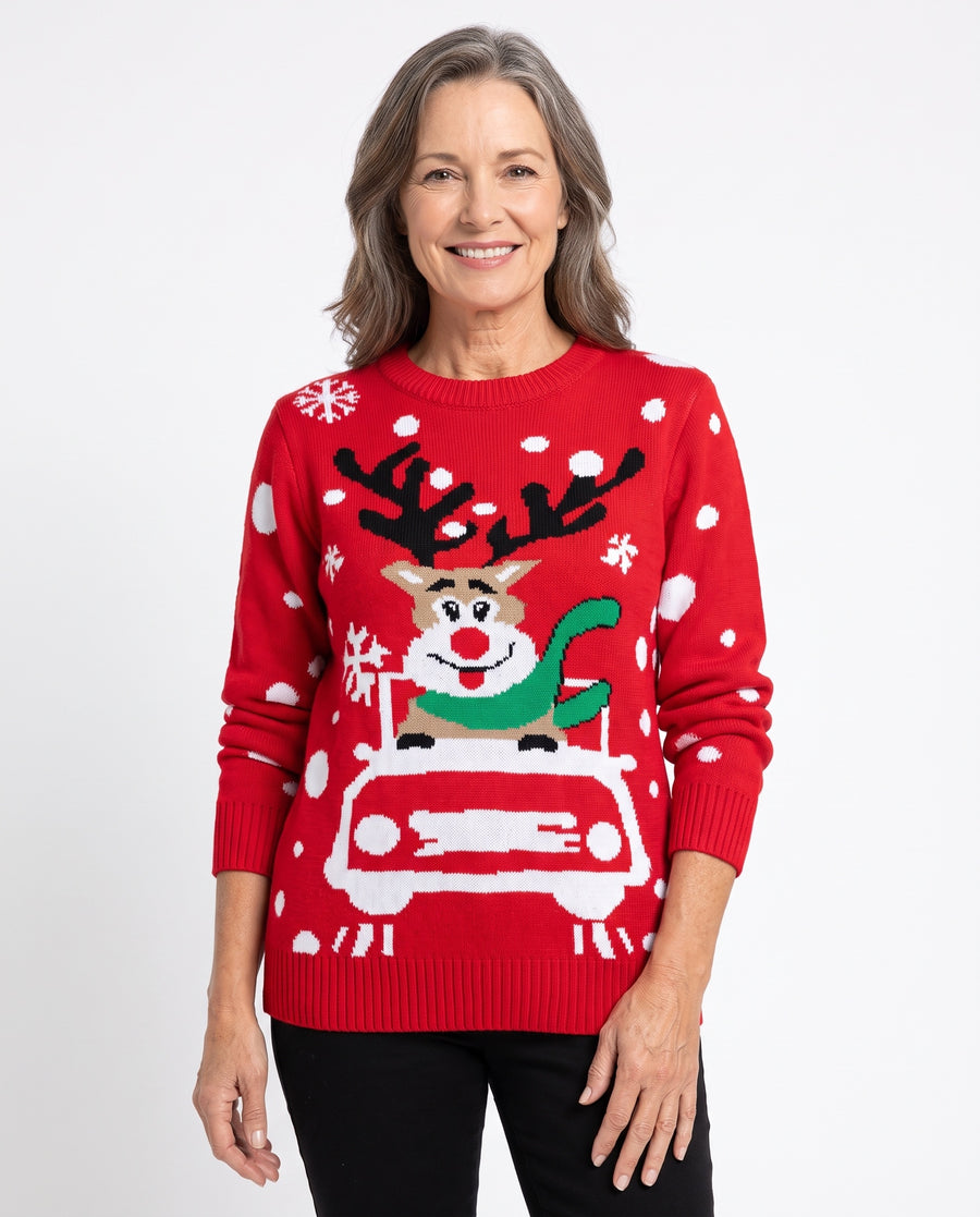 Colette Women's Reindeer Car Christmas Jumper