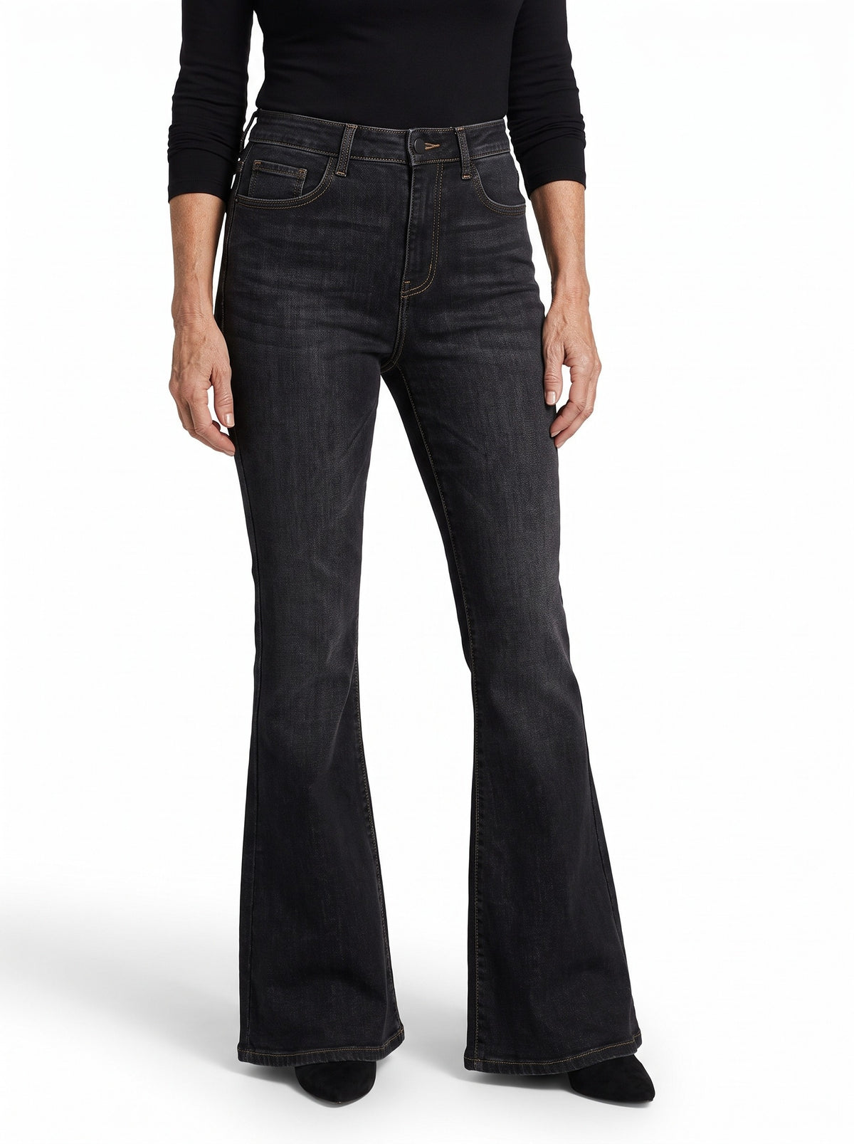 Selma Women's High-Waist Flared Jeans worn by model, hero image