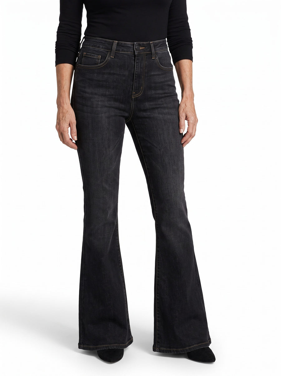 Selma Women's High-Waist Flared Jeans worn by model, hero image