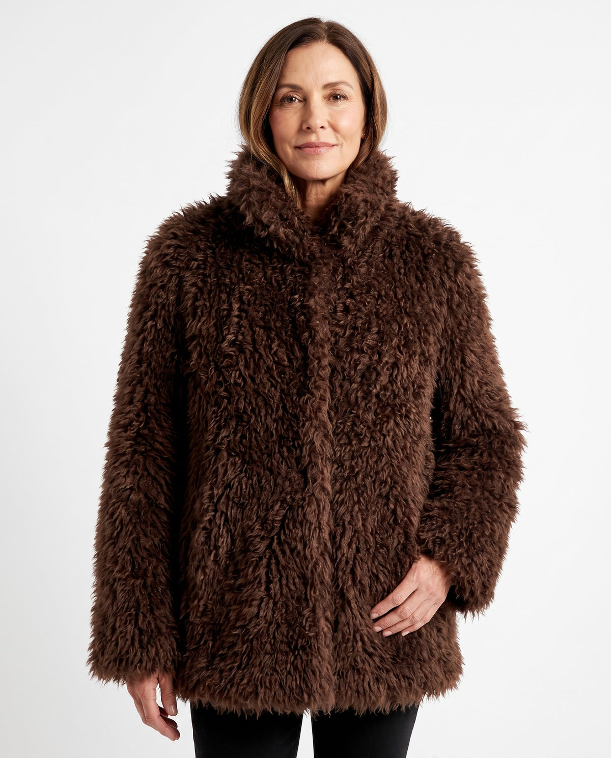 Opal Women's Oversized Shaggy Teddy Coat worn by model