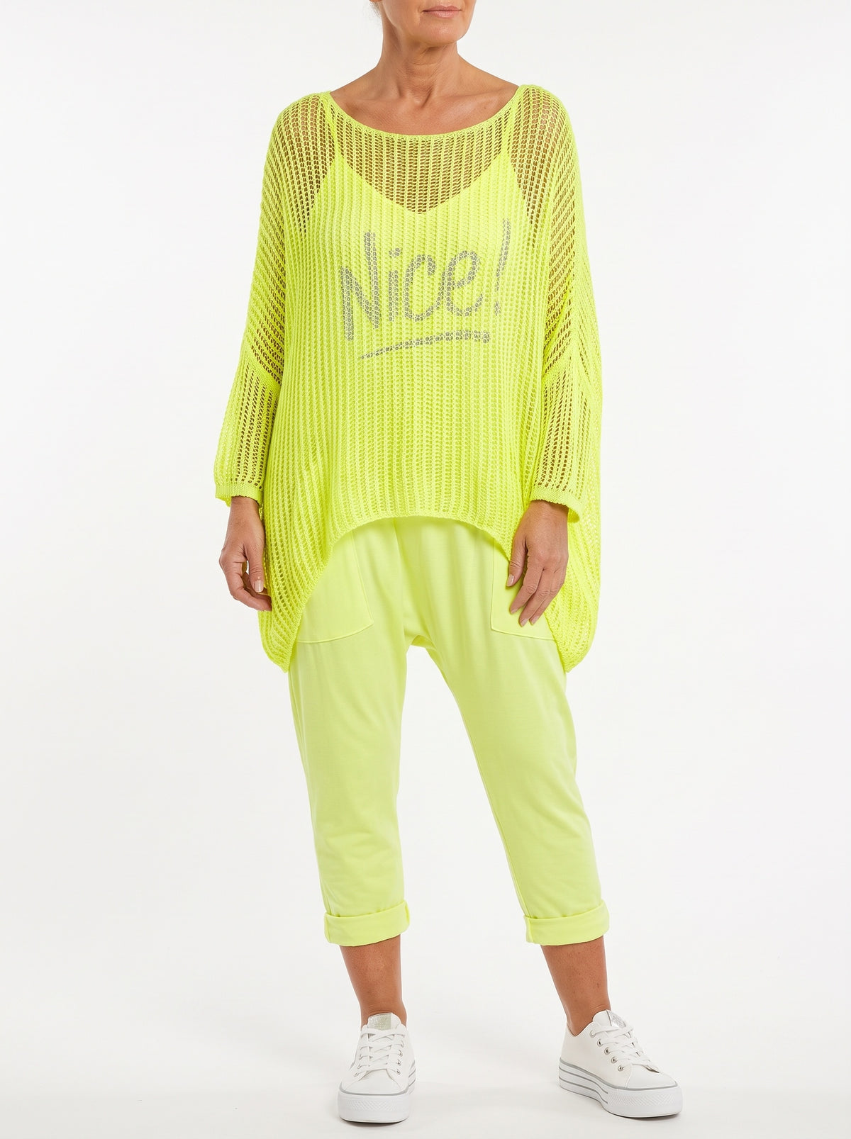 Stella Women's Monogram Print Jumpsuit with Sheer Overlay - model shot