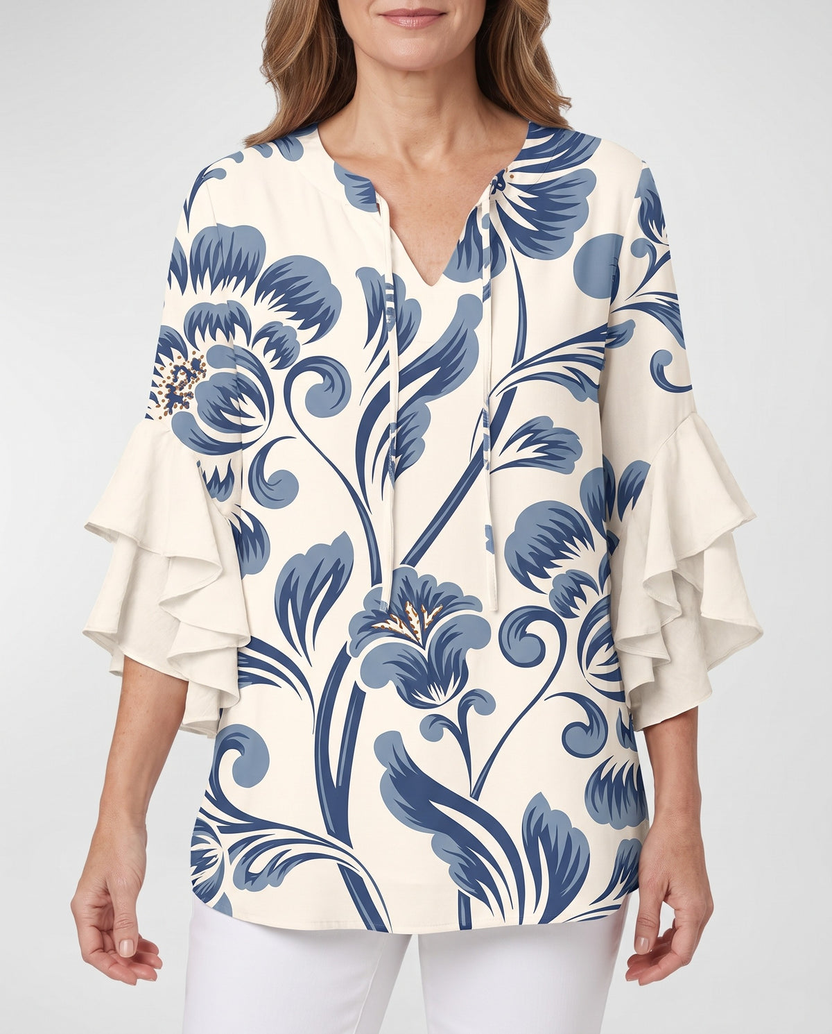 Pearl Women's Floral Tiered-Sleeve Blouse hero