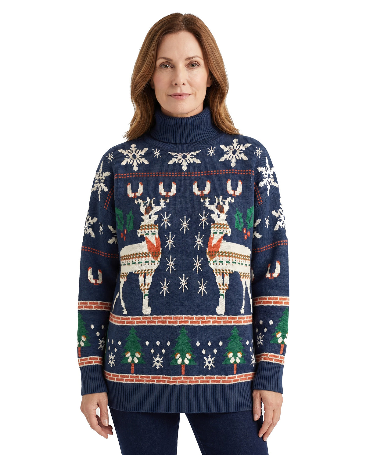 Harriet | Women's Fair Isle Reindeer Turtleneck Jumper