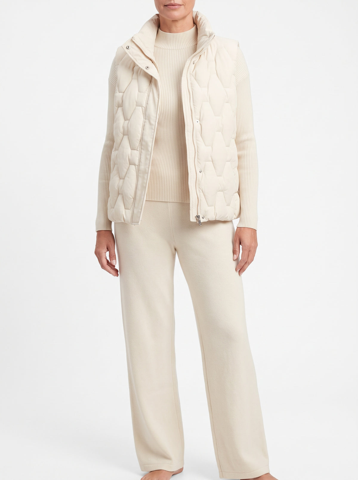 Irene | Women's Three-Piece Knit Loungewear Set with Puffer Vest