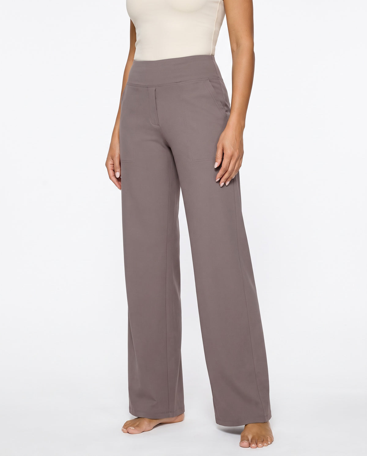 Leonora high-waist wide leg trousers worn by model, studio white background