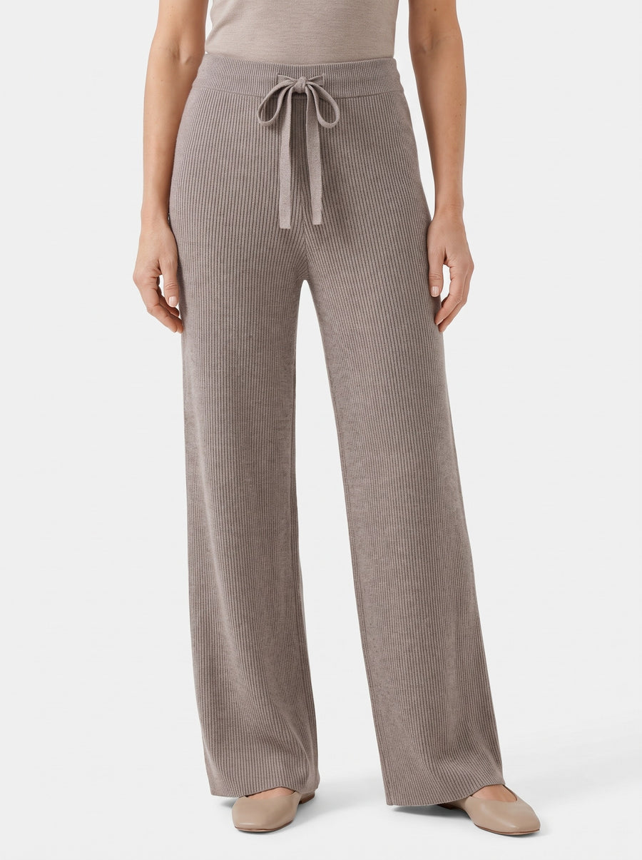 Helena-Lorraine Women's Wide Leg Knit Pants worn by model, waist to feet