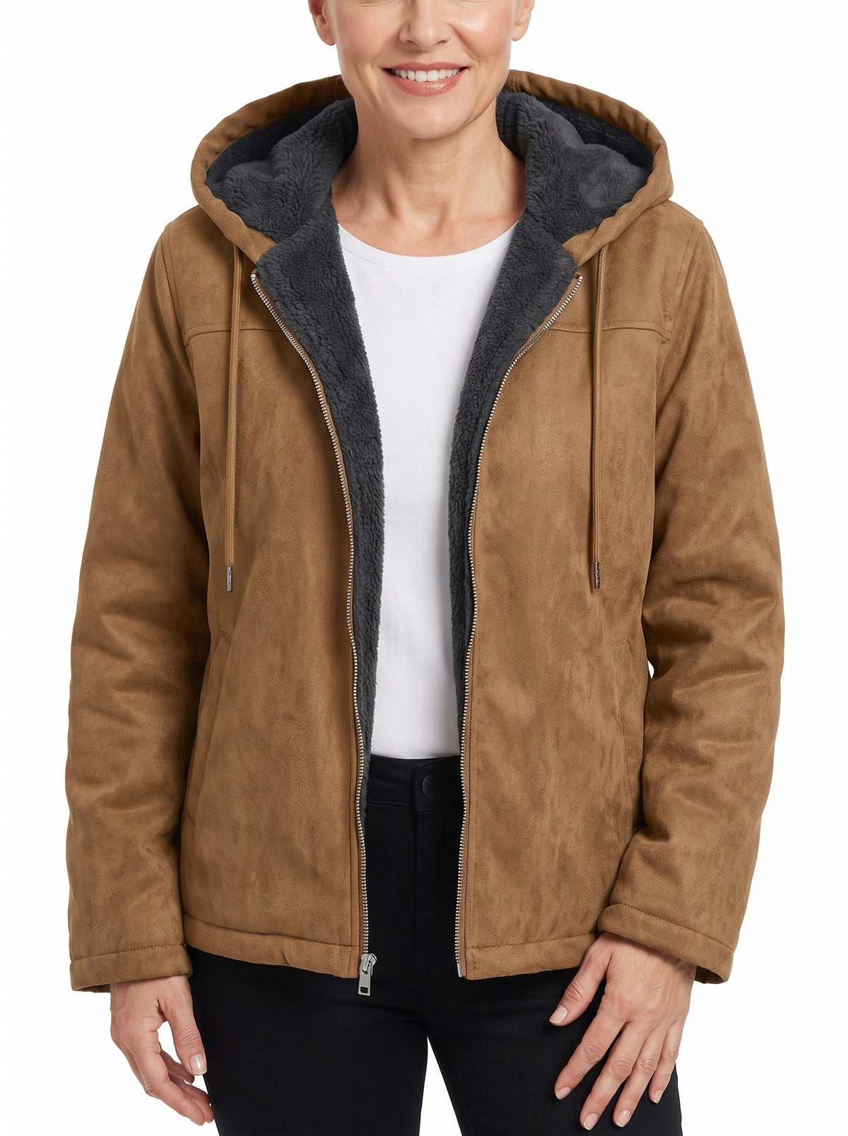 Eleanor-Lavinia Women's Hooded Fleece Jacket worn by model