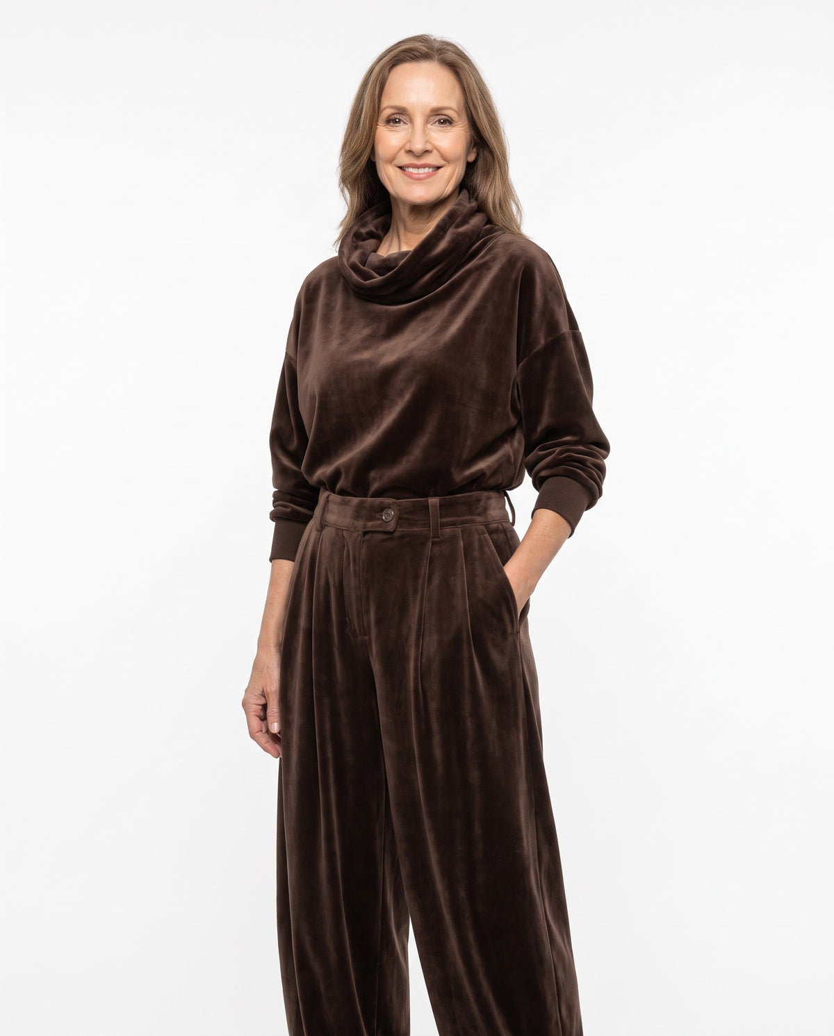Penelope-Celeste Women's Velvet Cowl-Neck Top & Trouser Set hero
