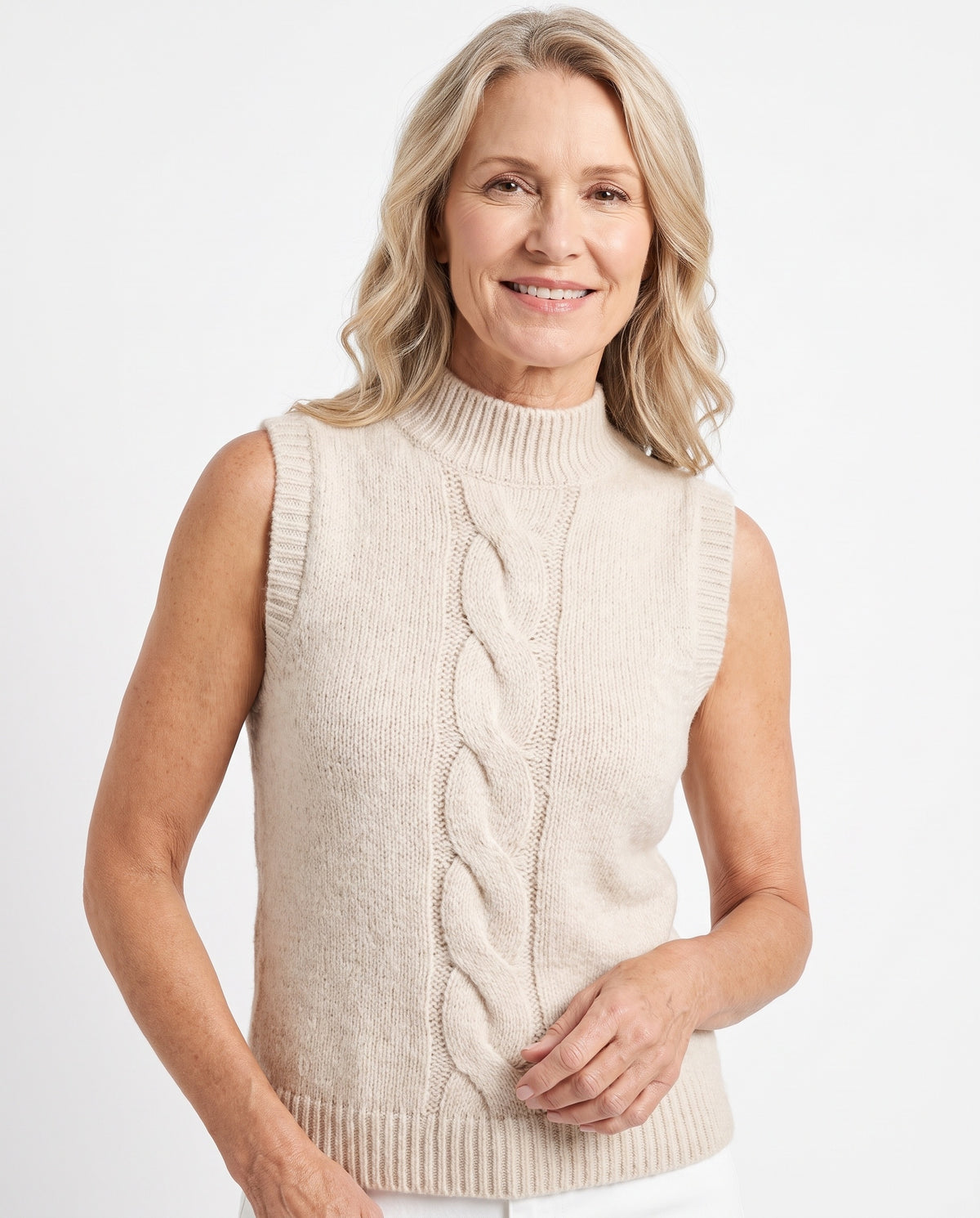 Agnes Women's Cable Knit Mock Neck Sweater