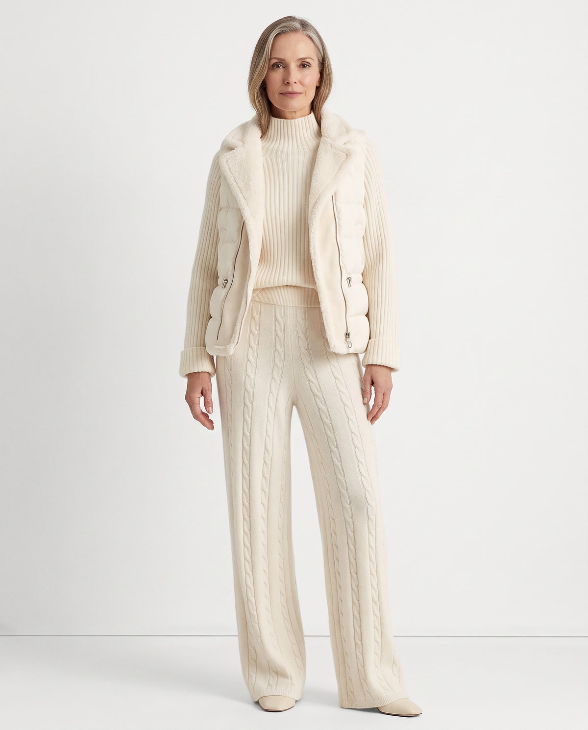 Hazel-Judith | Women's 3-Piece Knit Sweater & Puffer Vest Set