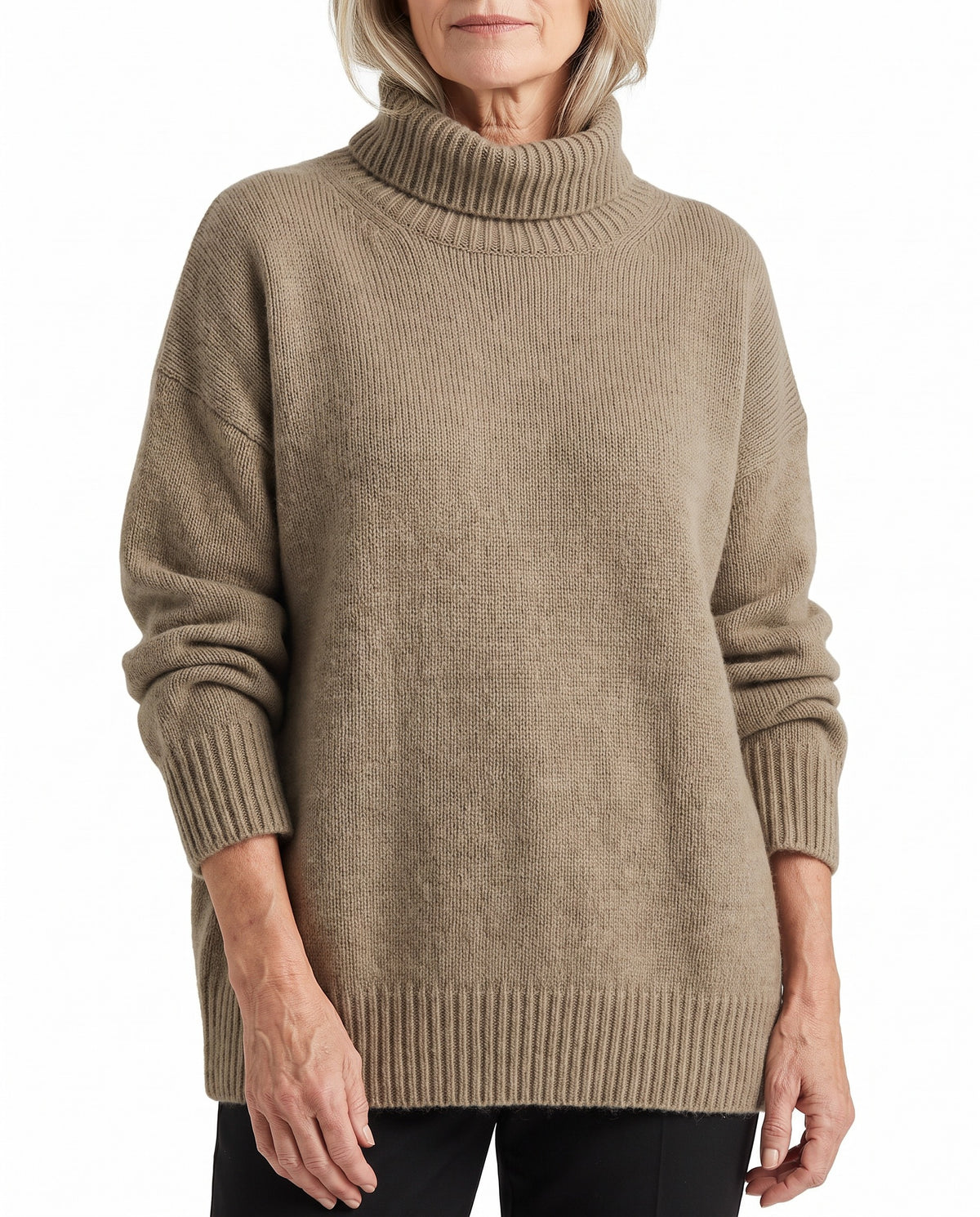 Ingrid-Olive Women's Turtleneck Sweater worn by model
